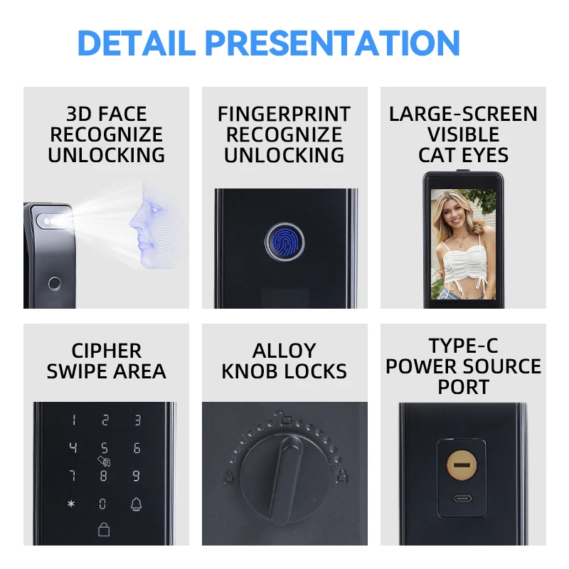 Лидер продаж, электронный цифровой Tuya Ttlock Cerraduras Inteligentes Con Wi-Fi, отпечаток пальца, без ключа, открытый 3D умный замок для лица (art.: 3920cd4284bb8) - 3920cd4284bb8