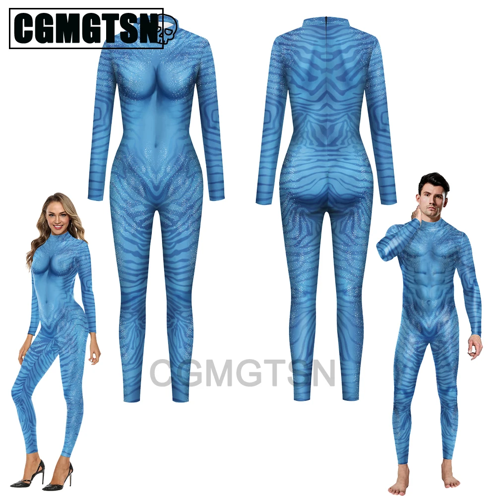 

CGMGTSN Movie Avatar 2 Cosplay Costume Blue Bodysuit Suit Zentai Jumpsuits Halloween Party Costume For Women Men Girls Kids
