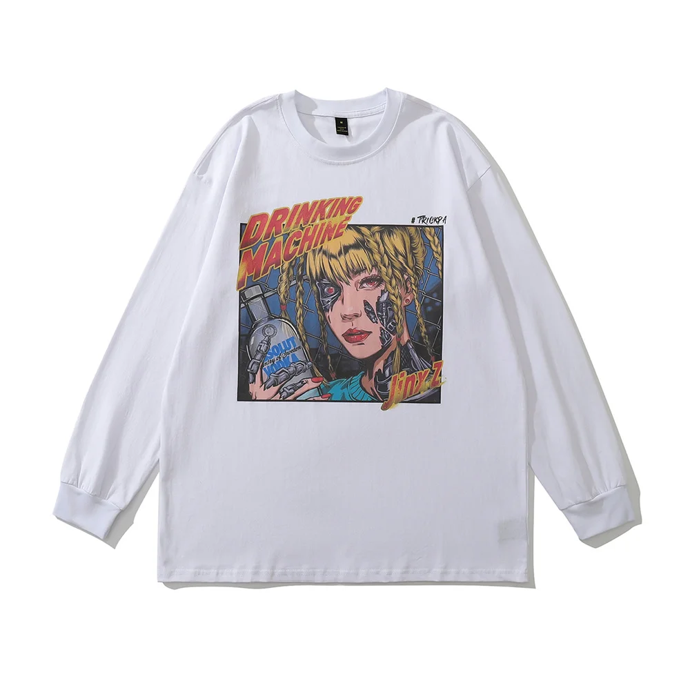 

Harajuku Hip Hop Streetwear T-Shirt Cartoon Cyberpunk Girl Printed T Shirt 2022 Men Cotton Long Sleeve Oversized Loose Tshirt