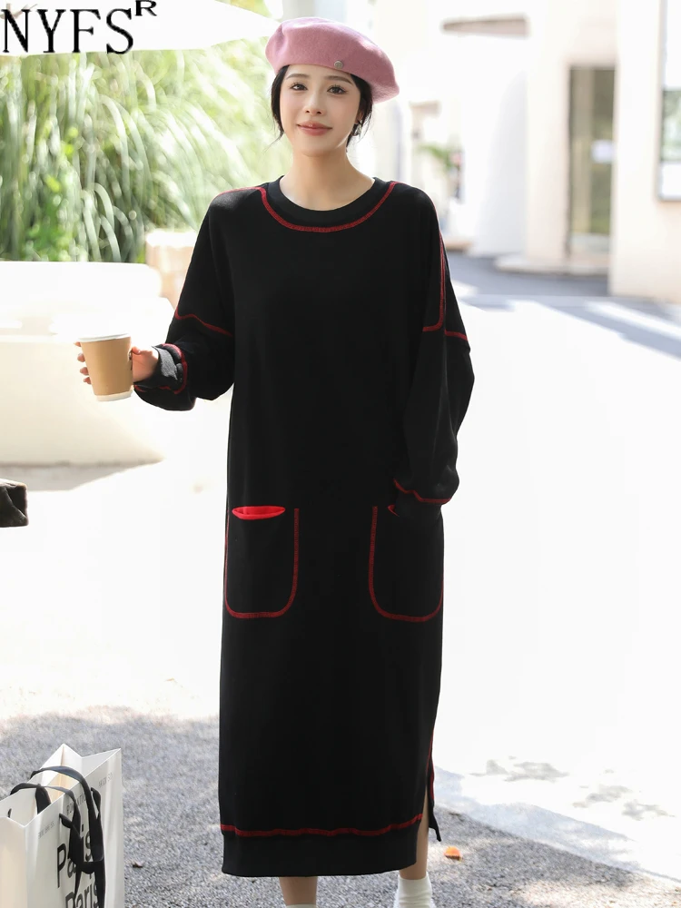 

Женское платье с длинным рукавом NYFS, свободное платье-пуловер в Корейском стиле, зима 2023