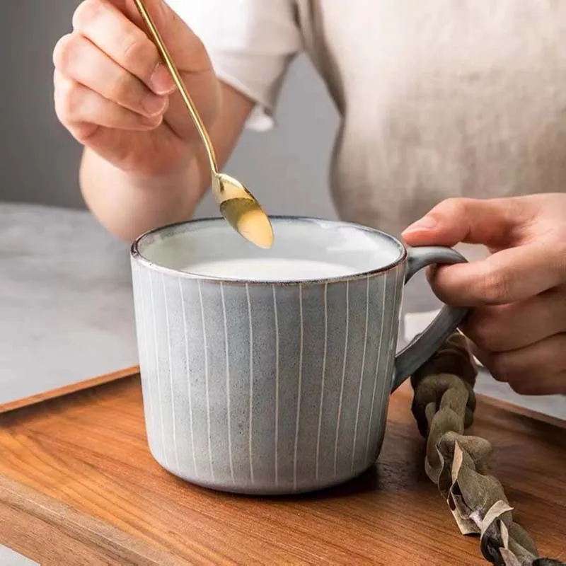 

European Vintage Ceramic Mug Simple Creative Large Capacity Home Breakfast Milk Coffee Blue Sleeve High Temperature Resistant