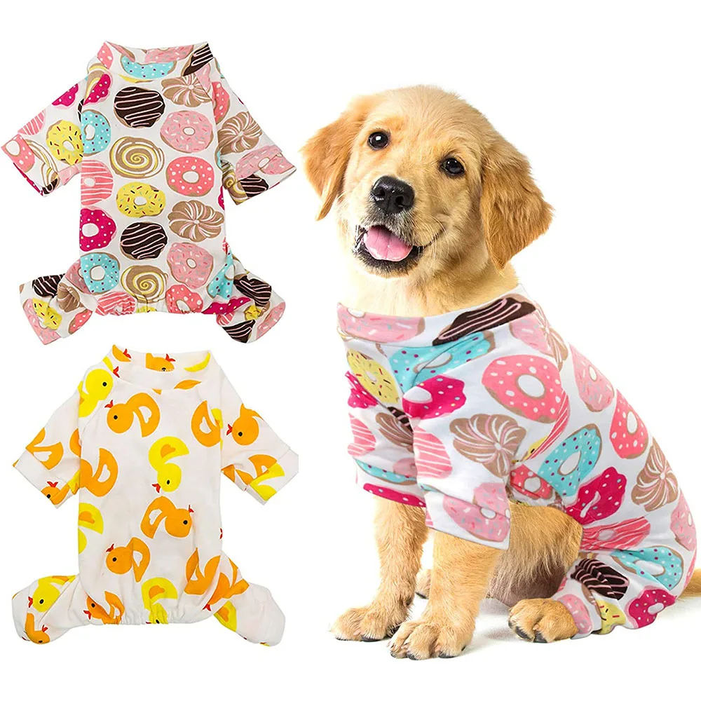 

Пижама для домашних питомцев, маленький теплый Пижамный комбинезон с изображением утки, желтой собаки, мягкий материал, одежда для собак, хл...