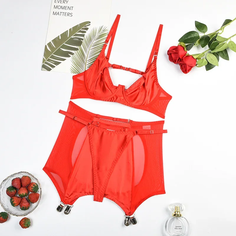 Шелковое нижнее белье Lovermore сексуальная подвязка с вырезами Комплект из 3-х