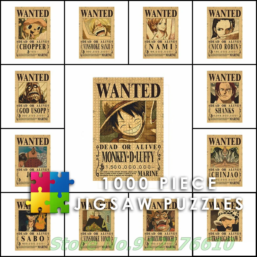 

Anime One Piece Luffy Wanted 1000 Piece Jigsaw Puzzles Roronoa Zoro Nami Cartoon Creative Decompress Educational Diy Puzzles Toy