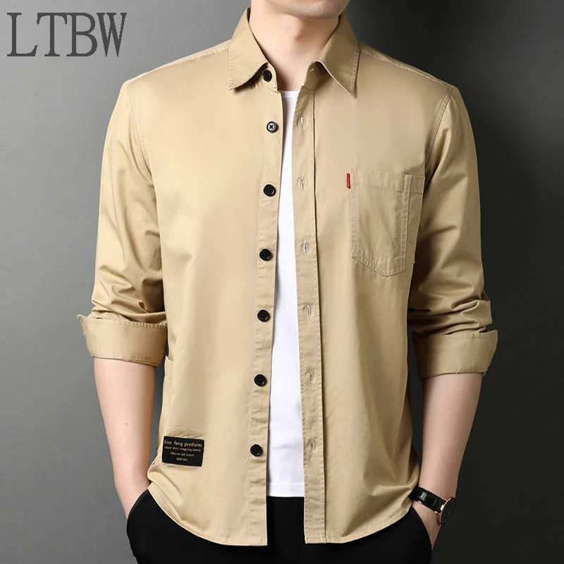 Fast Shipping New Men's Solid Color Long Sleeve Hunting Style Shirt Casual Multi Pocket Long Sleeve Top