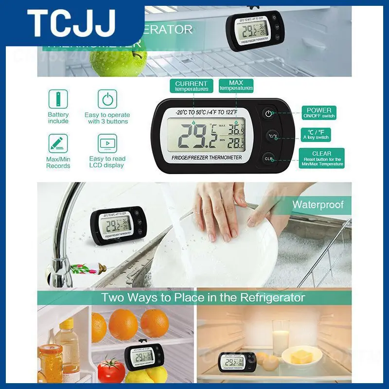 

Бытовой цифровой термометр с ЖК-дисплеем, измеритель температуры с большим экраном-20-50, водонепроницаемый термометр для холодильника, точн...