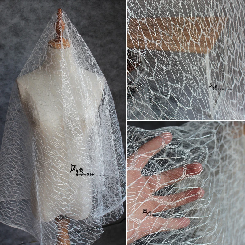 

Hollowed Mesh Tulle Fabric White Leaf Patterns DIY Decor Coat Various Skirt Lace Gown Wedding Dress Desinger Fabric