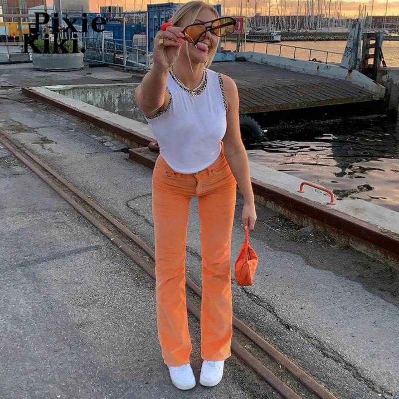 

Джинсы PixieKiki Y2k уличная одежда для девочек модные оранжевые брюки женские винтажные эстетические брюки в стиле 1920-х годов