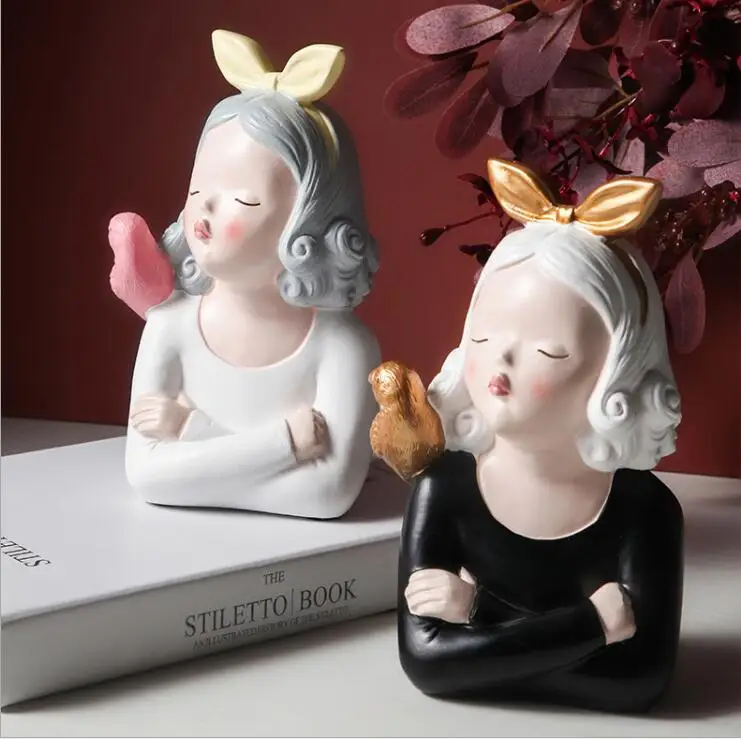 

Modern Cute Girl Character Resin Accessories Children's Room Bookshelf Figurines Crafts Home Livingroom Decoration Birthday Gift