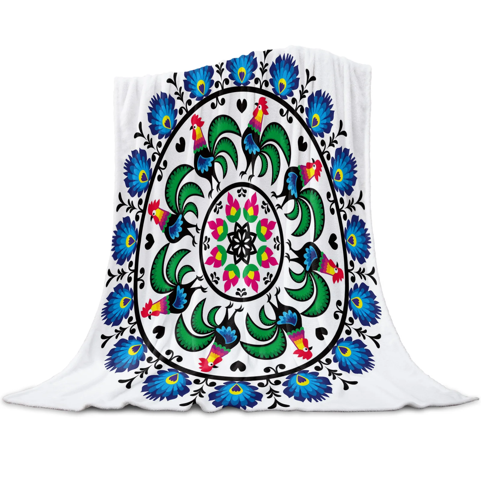 

Animal Rooster Pattern Flower Throw Blanket for Sofa Soft and Comfortable Flannel Blanket Children Gift Travel Camping