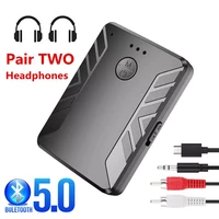bluetooth 5 0 receiver transmitter pair 2 headphones stereo music tv pc car audio wireless adapter rca 3 5mm aux jack with mic