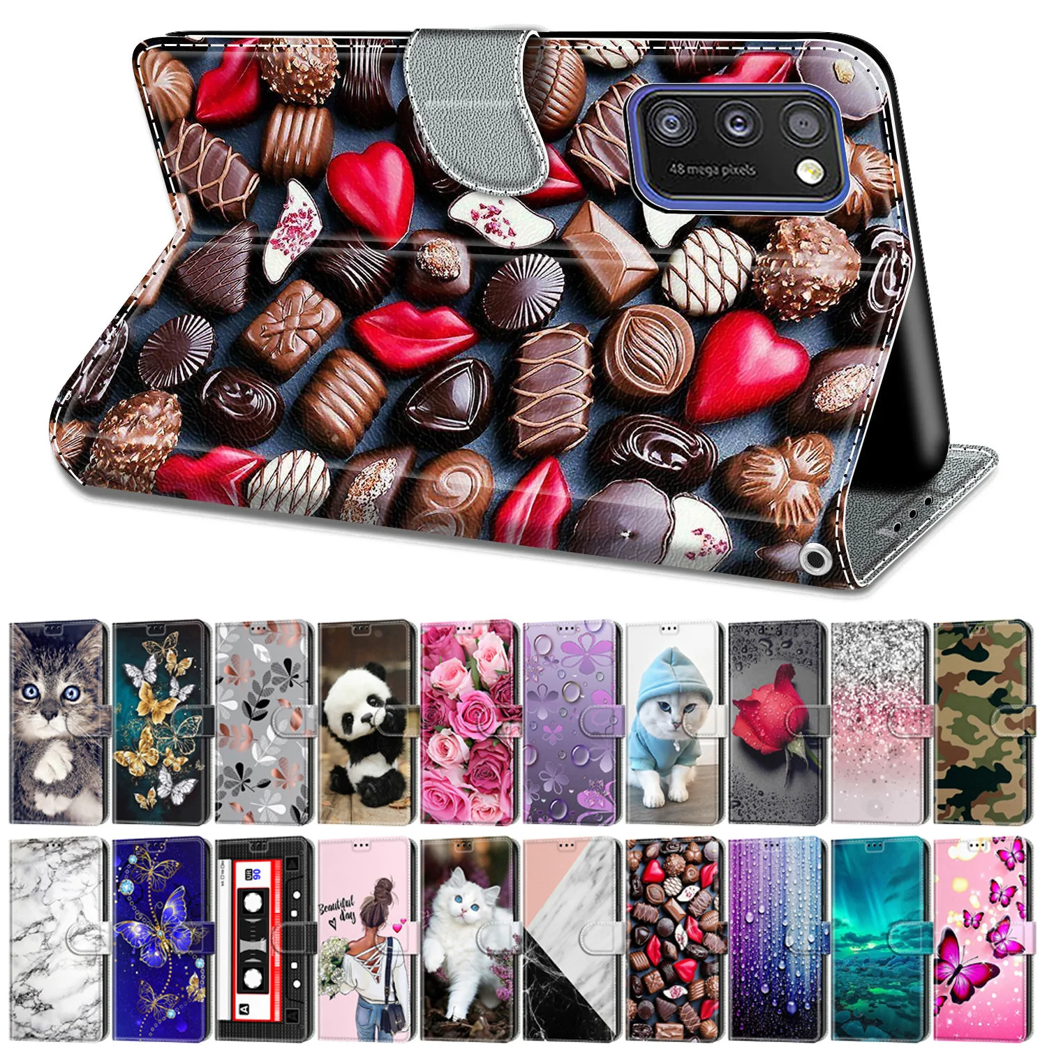 Кожаный тонкий чехол для Samsung Galaxy A01 A10 A20 A30 A40 A50 A70 A20e A11 A41 A51 A71 M11 - купить по
