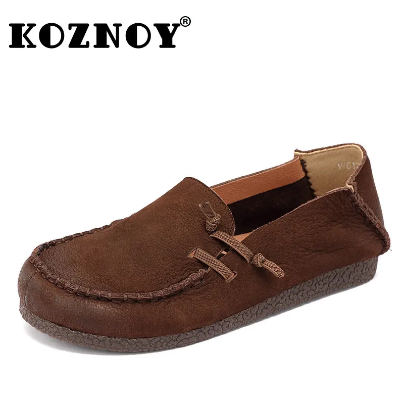 

Koznoy 2cm Genuine Leather In Women's Shoes Flats Artistic Cutout Natural Cow Suede Summer Round Toe Leisure Ladies Retro Comfy