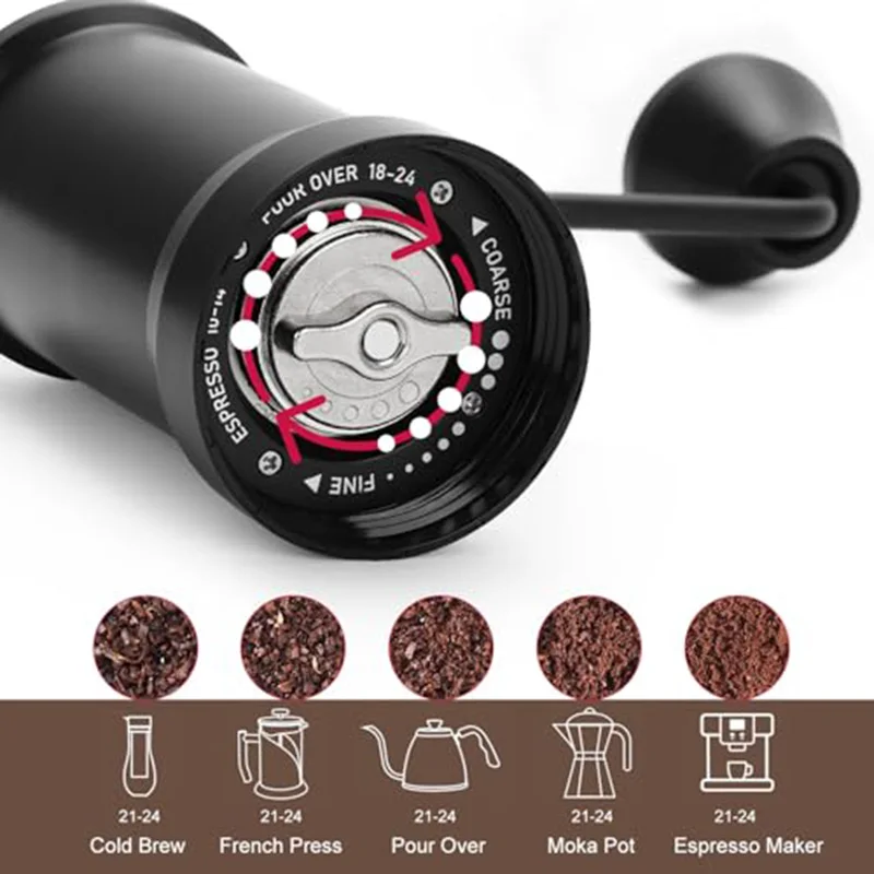 Ручная кофемолка-ручная кофемолка из нержавеющей стали и матовый черный