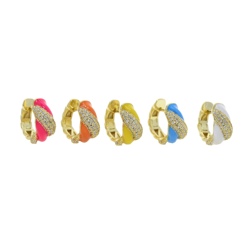 

Summer Hot Selling Neon Enamel Colorful Women Jewelry Gold Color Micro Pave CZ Twist Huggie Hoop Earring