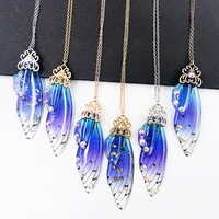 2020 new fairy blue gradient resin butterfly necklaces for women rosegold shiny flake insect wing chokers necklace birthday gift
