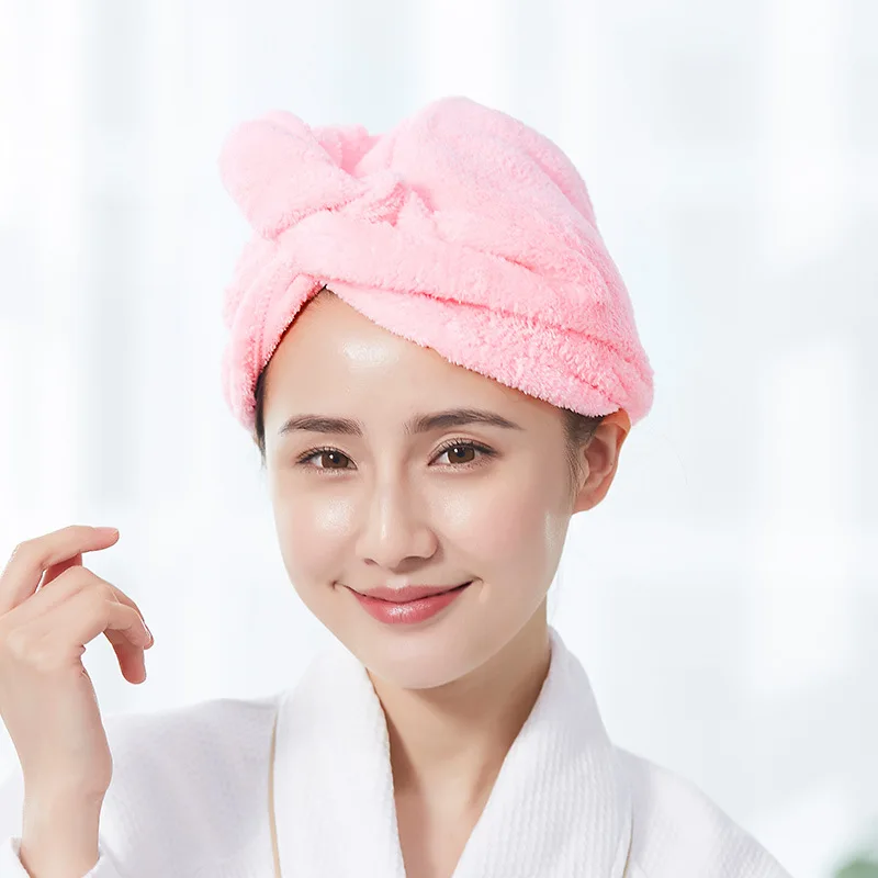 

1/2/5 Hair Drying Cap Solid Color Women Double Layer Absorbent Thickening Shower Cap Super Fast Drying Coral Fleece Drying Towel