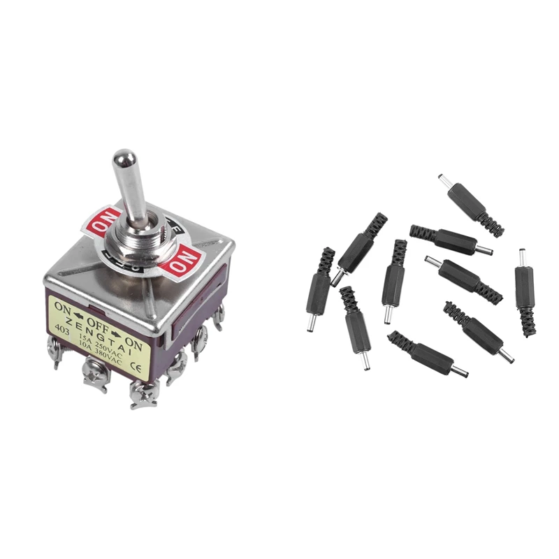 

HOT-1 Pcs AC 380V 10A ON/OFF/ON 12 Pin Latching Toggle Switch 4PDT & 10 Pcs DC In-Line Plug Connector Male Plug 1.3Mm 3.5Mm