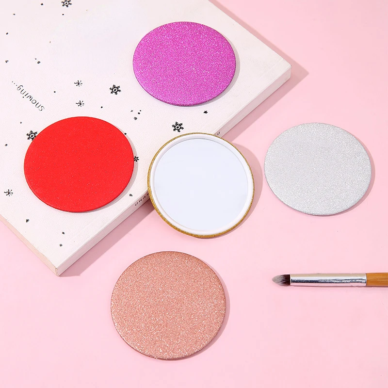 

1pcs Portable mini mirror Simple solid color girl portable makeup mirror small pocket sequin student small round mirror