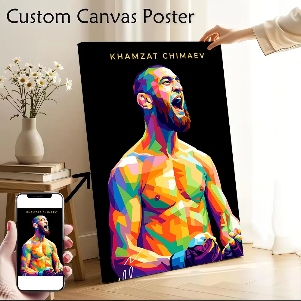 Фото Постер на холсте с принтом Khamzat Chimaev WPAP, персонализированные высококачественные настенные картины для винтажного декора, настенная роспись для гостиной №1