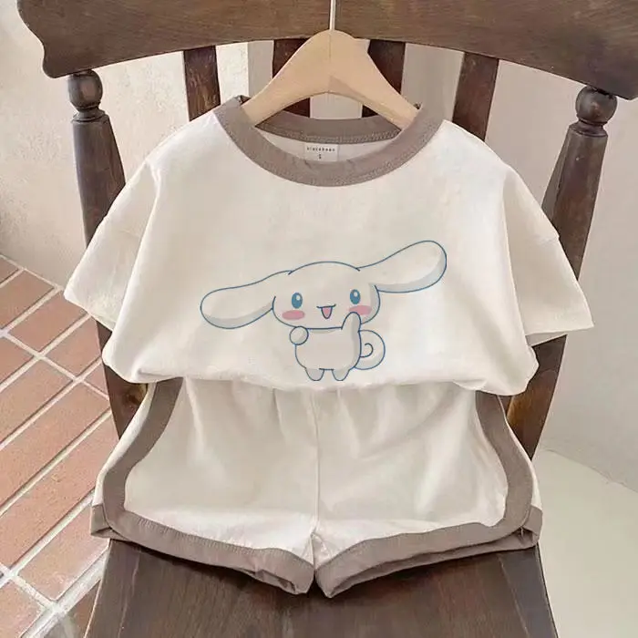 

Kawaii Sanrio, Hello Kitty oroll 2023 новый милый мультяшный Детский костюм из двух частей с короткими рукавами и принтом