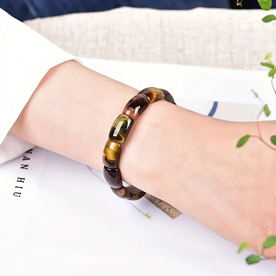 1 шт. Yuyekai Boho Ojo Tigre Natural y Pulsera de cuentas Bambú Bangle piedra presentation elástico para hombres mujeres