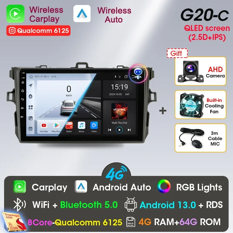 

Srnubi 9 "Android 13 Carplay автомобильная стереосистема для Toyota Corolla E140 E150 2006-2012 мультимедийный плеер 2 Din GPS DVD колонки