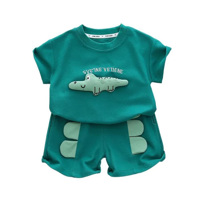 2023 Summer Toddler Boy Outfits Set 3D Dinosaur Short Sleeve T-shirts Cartoon Shorts Suit Infant Baby Boy Top And Bottom Set images - 6