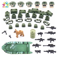kids toys 6pcslot mini military figures building blocks green special army soldiers assault boat guns weapon toys for boys gift