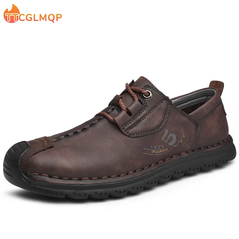 

2022 New High Quality Comfortable Men's Leather Shoes Fashion Classic Lace Up Leather Loafers Casual Soft Moccasins Big Size 48
