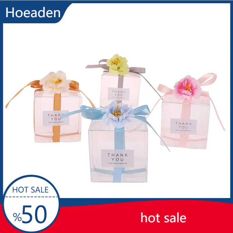 

5Pcs Thank You Transparent Gift Bags Artificial Flower Ribbon Wedding Souvenirs Party Birthday Wedding Favors