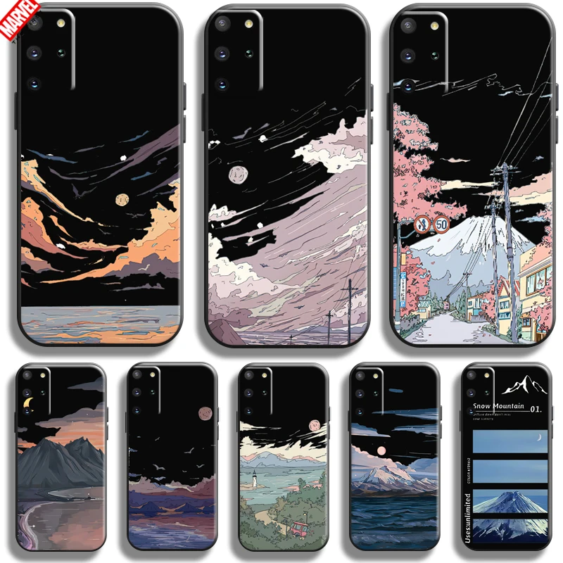 

Hand Painting Landscape For Samsung Galaxy S21 S20 Plus Ultra S21 S20 FE 5G Phone Case Back Carcasa TPU Soft Coque Black Funda