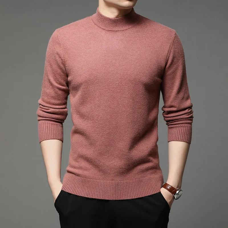 New Winter Fall Men Long Sleeves Bottoming Shirt Male Fashion Autumn Thick Warm Clothes Turtleneck Solid Color Pullover Sweater