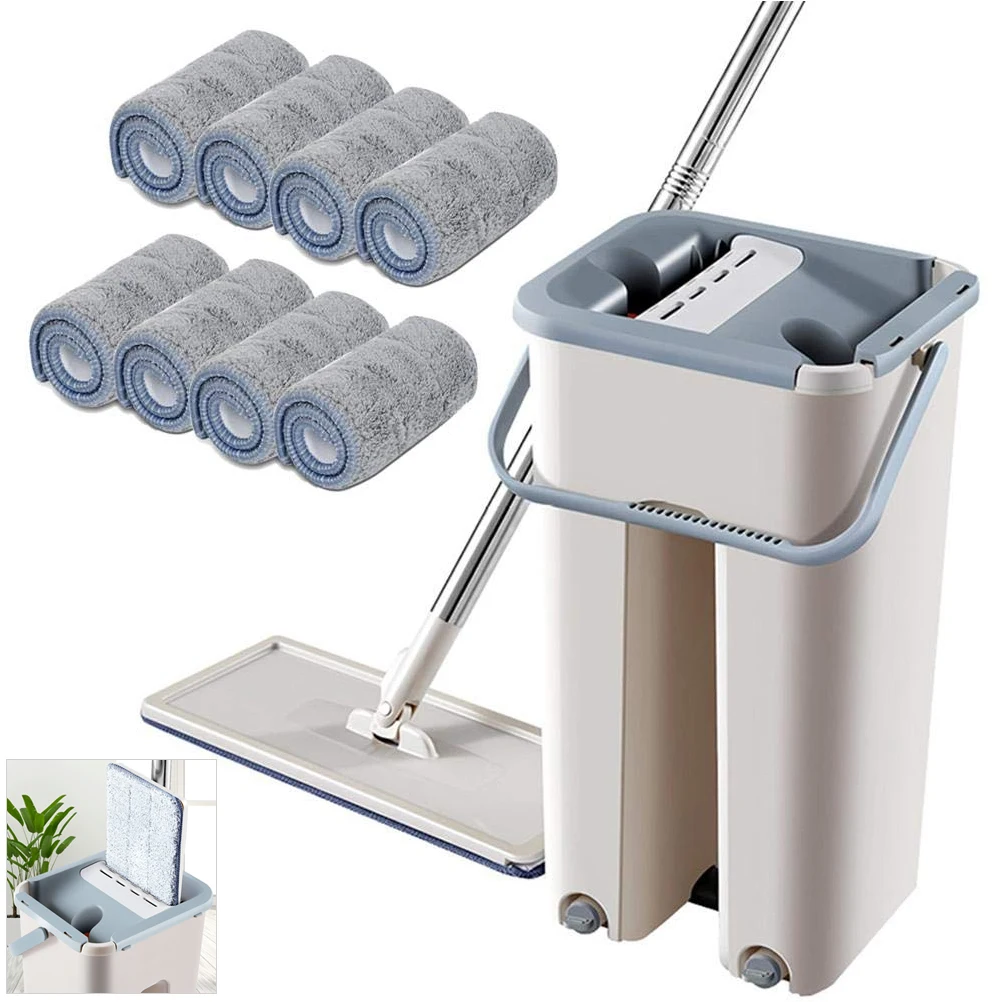 

Microfibre Flat Mop with Telescopic Rod and Barrel Rotatable Mop for Home