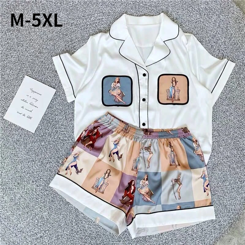 

Pajamas Home Clothes Women's Summer Suits with Shorts Plus Size Sleepwear Ensemble Pyjama Two Piece Set Loungewear Women C205