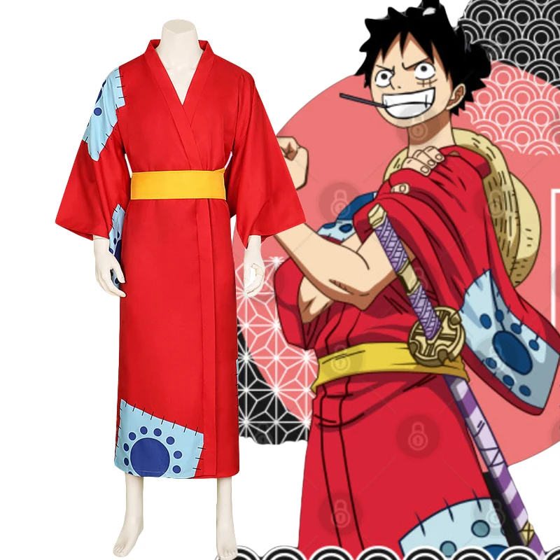 

Anime ONE PIECE Monkey D Luffy Cosplay Kimono Costumes Red Suit Halloween Christmas parties Fancy suit
