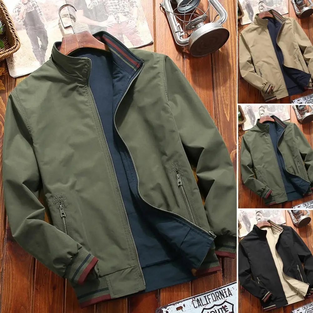 

Double-sided Wear Overcoat Turndown Collar Ribbed Cuff Jacket for Office