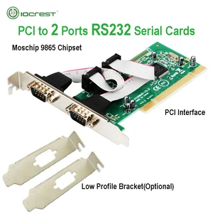 IOCREST PCI Serial 2 DB-9 RS-232 Serial Ports riser card Multimedia Controller Card Moschip 9865 Chipset for Industrial Windows