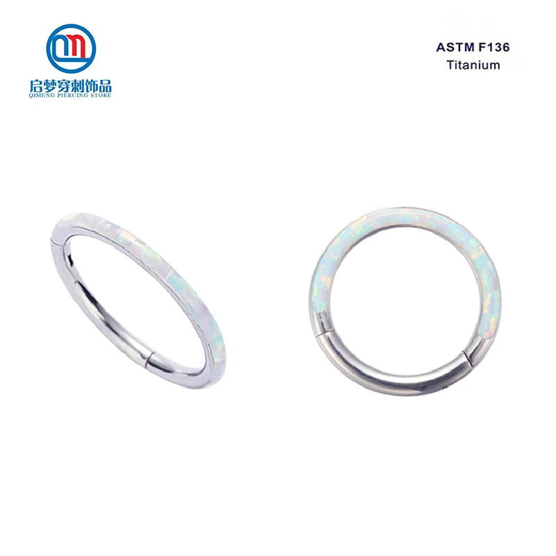 

ASTM F136 Implant Grade Titanium Opal Clicker Hinged Segment Ring Daith Earrings Helix Ear Piercing Jewelry