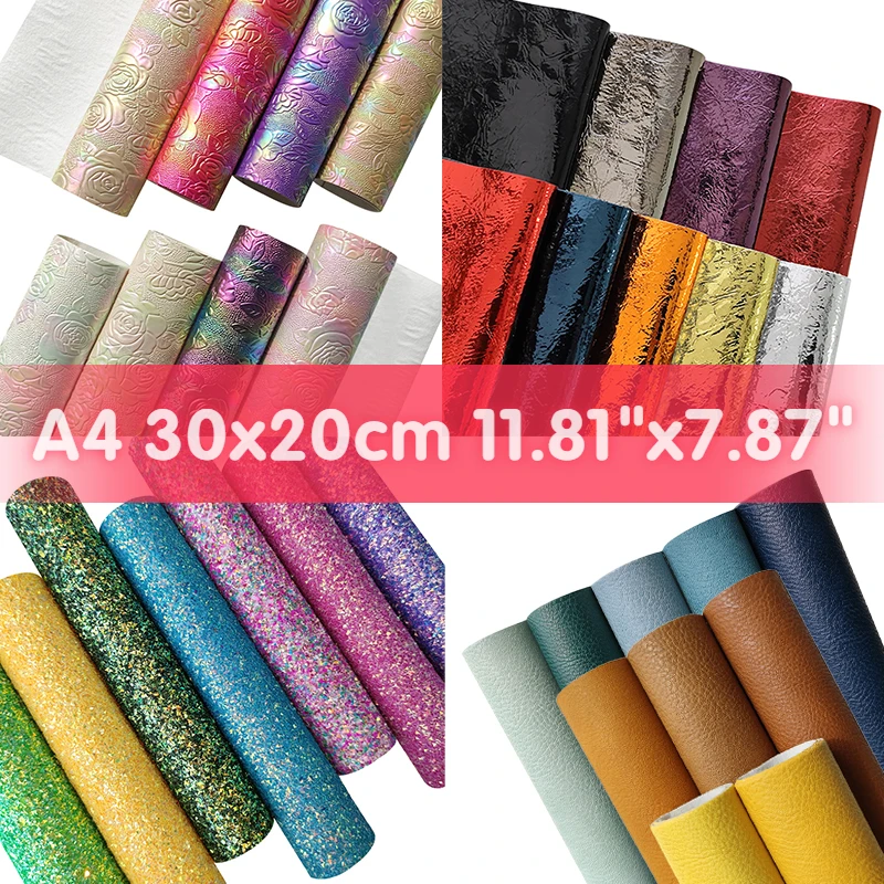 

4-11pcs/set A4 30*20cm Lychee PU Synthetic Leather Set for Book Cover Bows DIY Bow Earring Material Faux
