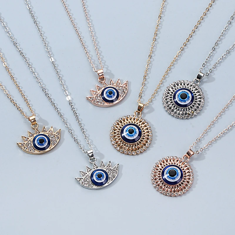 

New Design Blue Eyes Pendant Necklace Alloy Turkey Geometric Necklace For Women Lady Jewelry
