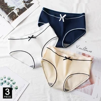 cotton panties for woman sexy fashion briefs solid color knickers girl bow underpants underwear lingerie 3 pcsset