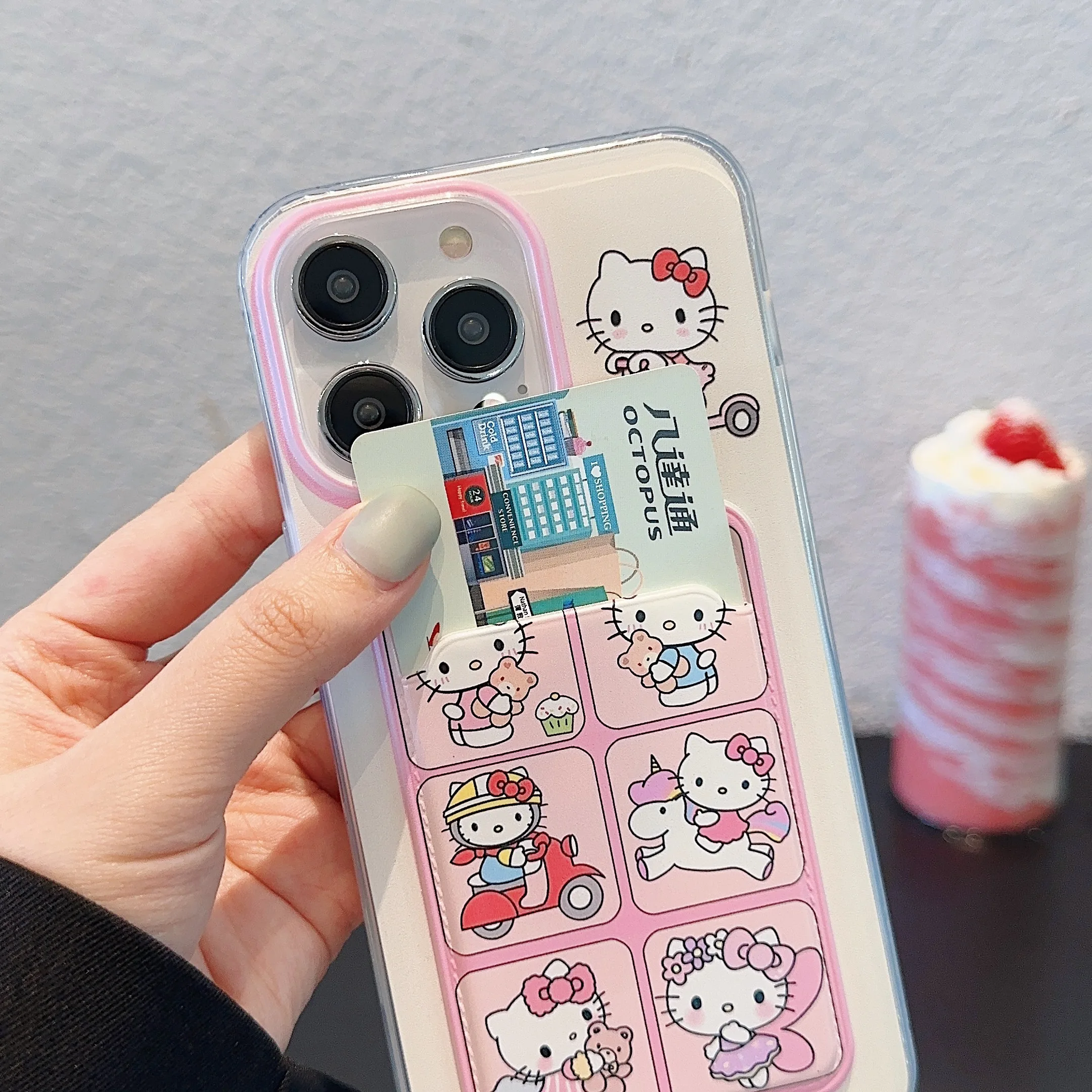 Sanrio милый чехол-кошелек Hello Kitty Kuromi с карманом для карт и ремешком на руку iPhone 16 15 14