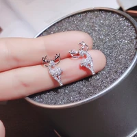 2022 new silver color cute elk stud earrings with zircon stone fashion jewelry korean earrings