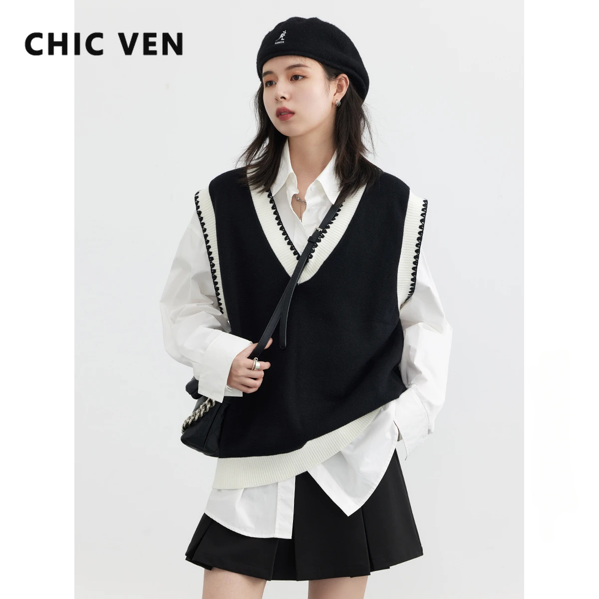 

Женский вязаный жилет без рукавов, с V-образным вырезом