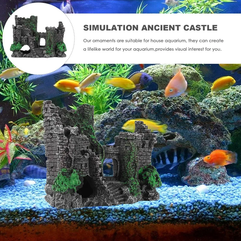 

ABHU Resin Artificial Fish Tank Ancient Castle Decoration Aquarium Rock Cave Building Decoration Aquatic Landscaping Ornament