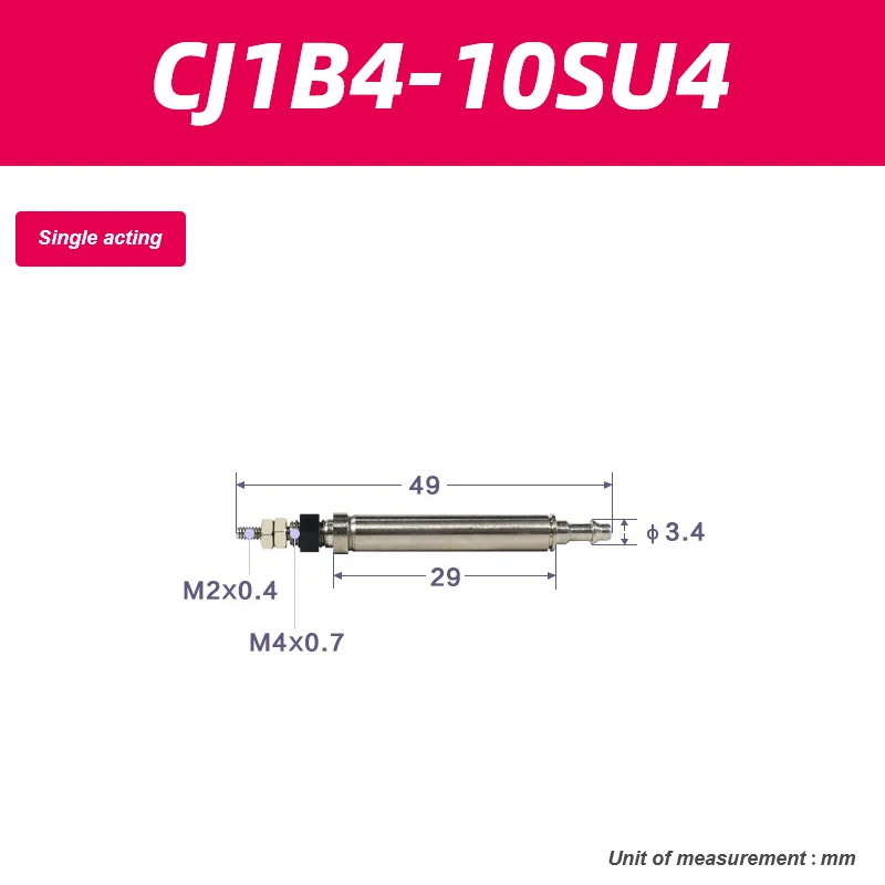 Цилиндр SMC типа CJ1B с односторонним возвратом пружины