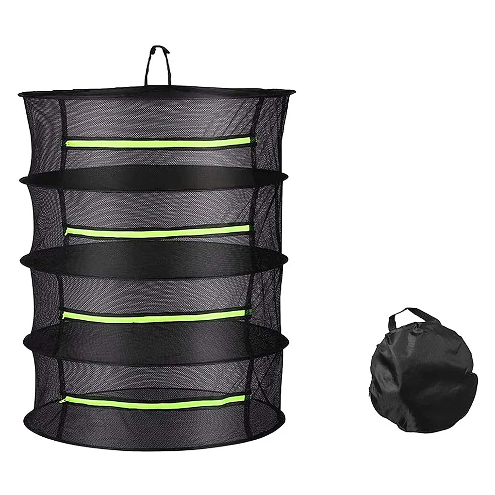 

4 Multi-layer Drying Net Outdoor Folding Dry Rack Zipper Hanger Large Capacity Breathable Dryer Bag Flower Pouch