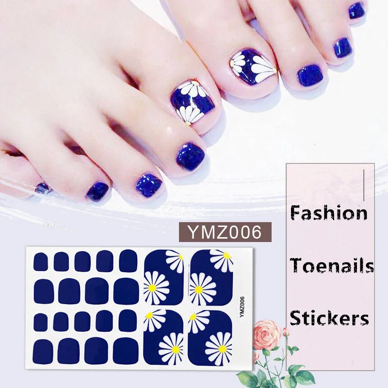 

1Sheet Daisy Toenail Art Sticker Summer Glitter Nail Tips Korean Fashion Adhesive Feet Wraps Manicure Decal Strips Drop Shipping