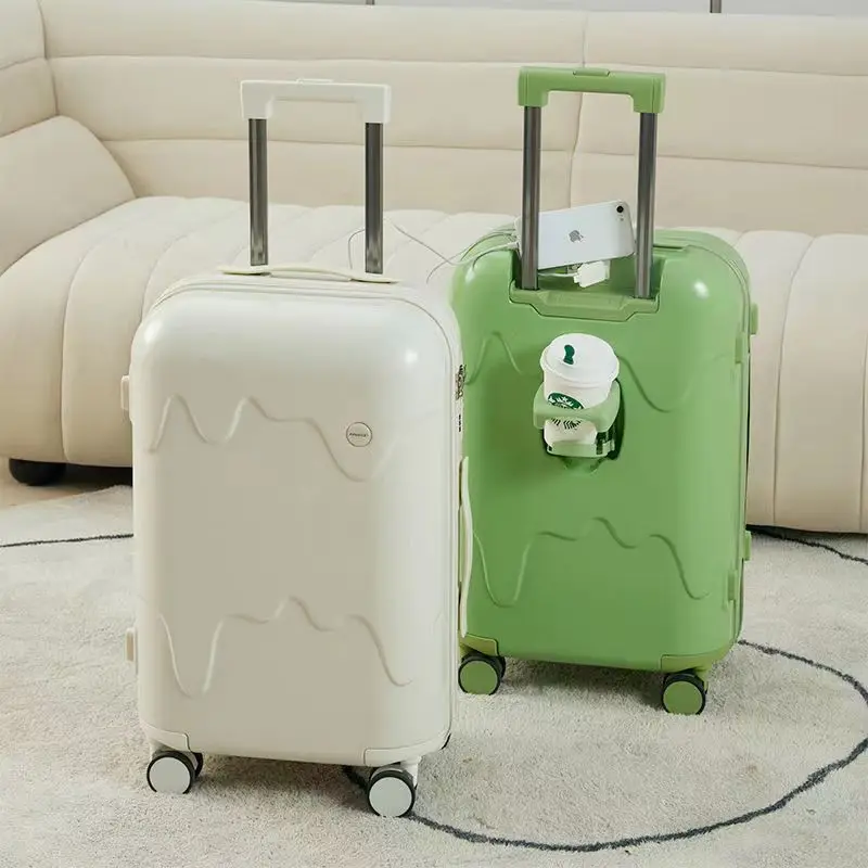Travel luggage with USB charging port suitcase small boarding box carry on trolley luggage Travel Suitcase on mute wheels